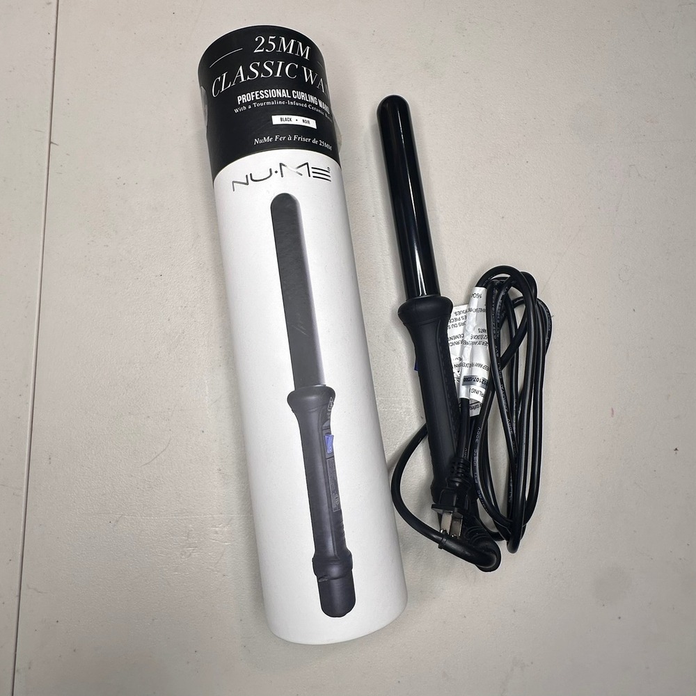 NuMe 25mm Classic Wand Professional Curling Iron Tourmaline Ceramic Barrel Black